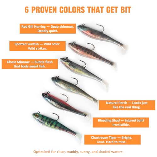 Paddle Tail Swimbait Fishing Lures for Bass Fishing (6Pcs Pre-Rigged Paddle Tails)