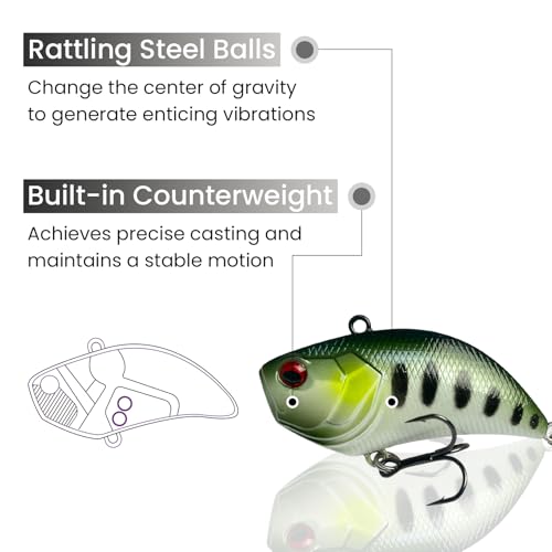 3 pcs Lipless Crankbait for Bass Fishing (3 pcs Lipless Crankbaits Dark Set)