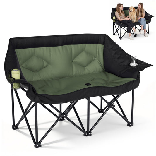 Oversized Double Camping Chairs 2 Person Folding Loveseat (Green)