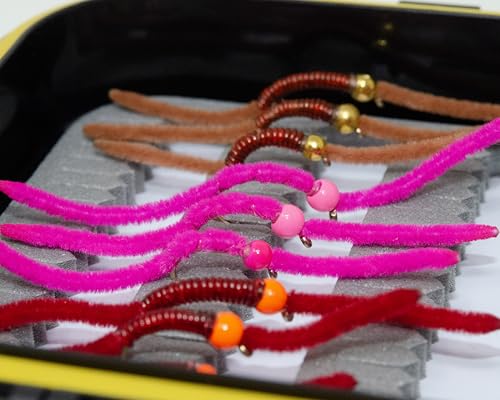 36 Mop Jig Tungsten Bead Flies and San Juan Worm Power Bead Trout Fly Assortment with Waterproof Fly Box for Wet Nymph Fly Fishing Flies (12 Mop Jig+24 San Juan Worm with Fly Box)
