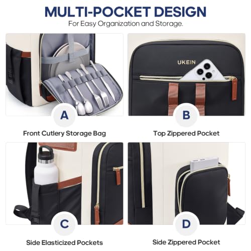 Backpack Cooler Insulated Leakproof 50Cans Lunch Ice Chest Bag Double Deck (White)