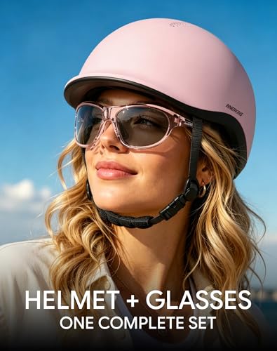 Adjustable Adult Bike Helmet and Sunglasses Set for Women and Men (Matte Blush Pink / Large)
