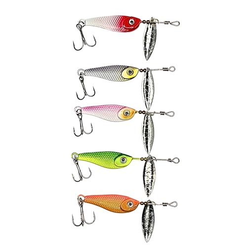 5 - Pack - Ice Fishing Jigs, Spinner Jig, Fishing Lure, Freshwater Fishing - Metal