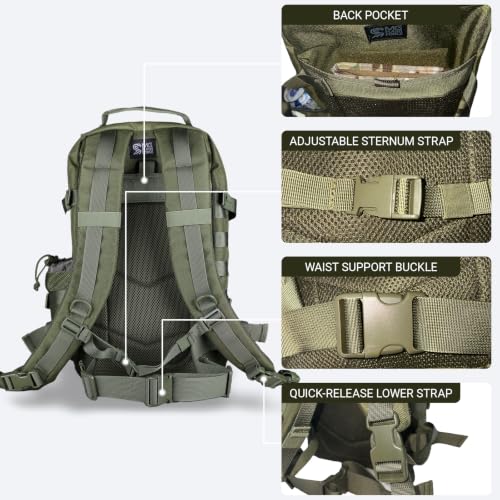 Military Tactical Backpack for Men 25L Molle Hiking Daypack (Green)