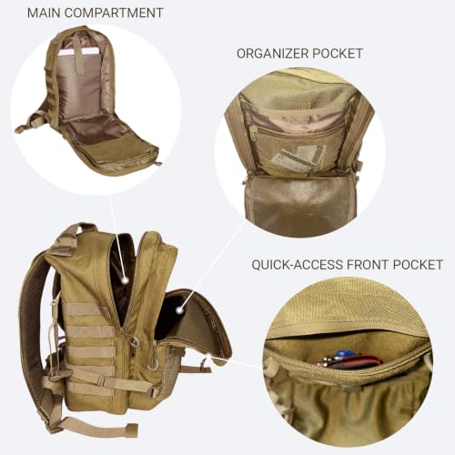 Military Tactical Backpack for Men 25L Molle Hiking Daypack (Coyote Brown)