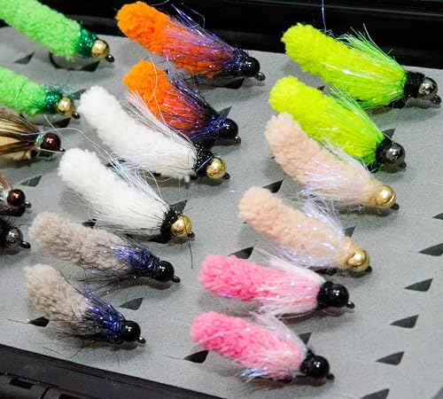 36 Premium Hand Tied Mop Flies Assortment with Waterproof Fly Box (36 Tungsten Mop Flies with Fly Box)