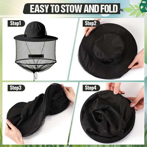 4 Pcs Mosquito Net Hat Sun Hat Mesh Fishing Bucket Cap Garden Bug Cap Face Cover with Zipper for Men Women (Dark Gray, Dark Beige, Deep Brown, Black)