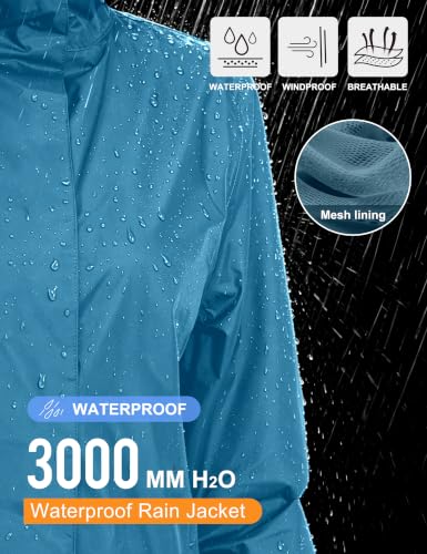 Women's Packable Waterproof Rain Jacket Teal Blue M (Medium / Teal Blue)