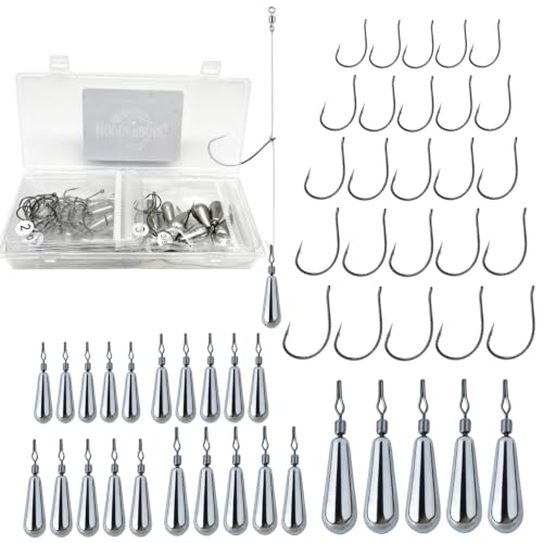 Drop Shot Rig Kit with Hard Alloy Weights & Hooks Bass Fishing (Assorted kit-55pack)