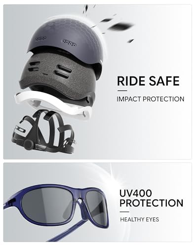 Adjustable Adult Bike Helmet and Sunglasses Set for Women and Men (Matte Navy Blue / Medium)