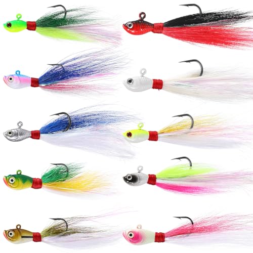 10 Pcs Bucktail Jigs Saltwater Hair Jig Fishing Lures