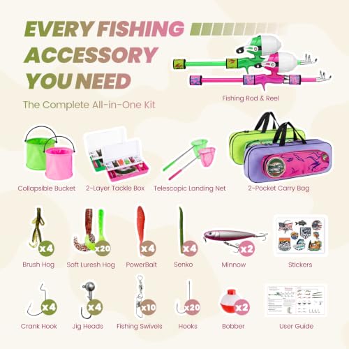 Kids Fishing Pole (Pink & Green / 3.94-ft Set)