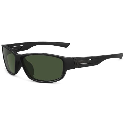 Sports Sunglasses for Men Women Polarized Classic Wrap Around Driving Cycling Golf Fishing Sun Glasses UV Protection 1 (1-black/Dark Green)