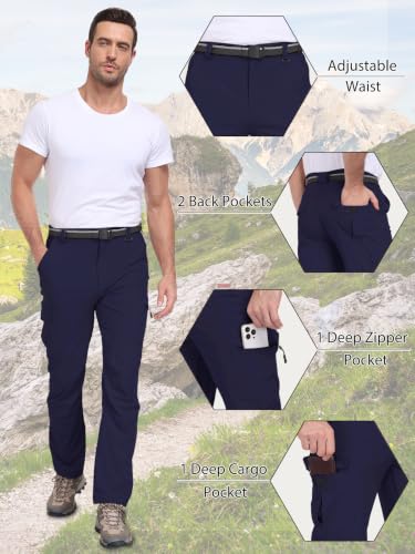 Men's Hiking Cargo Work Pants Lightweight Quick Dry Water Resistant 6 Pockets Fishing Camping Outdoor Stretch Pants Navy (Small / Navy)
