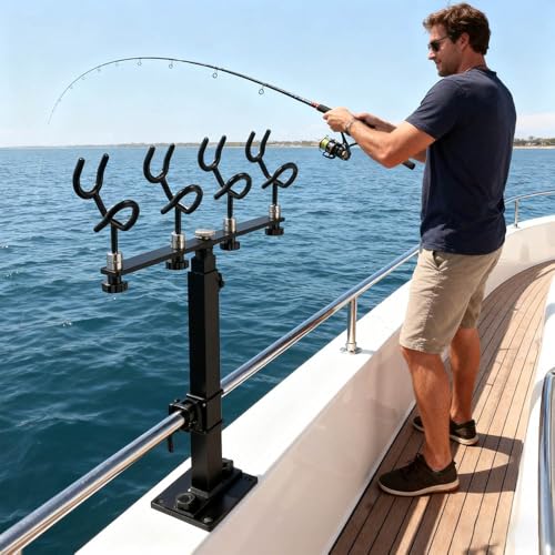 360 Degree Rotation & Adjustable Height Fishing Rod Holder with 4 Head