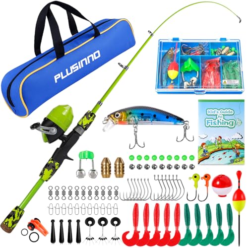 Kids Fishing Pole with Spincast Reel Telescopic Fishing Rod Combo Full Kits for Boys (Green / 4FT / 1.2M)