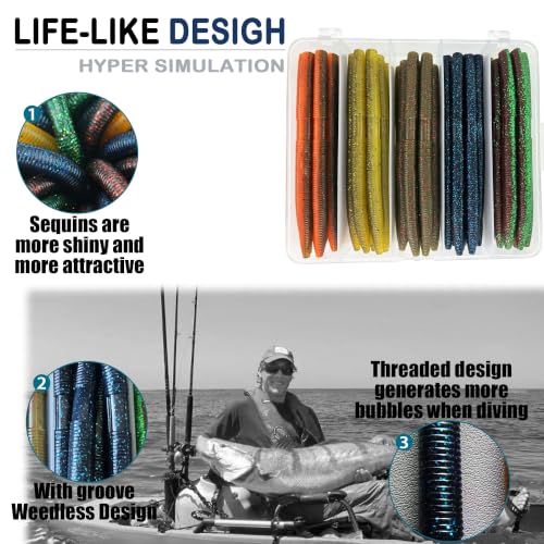 40PCS 5.5" Senko Worms for Bass Fishing Kit