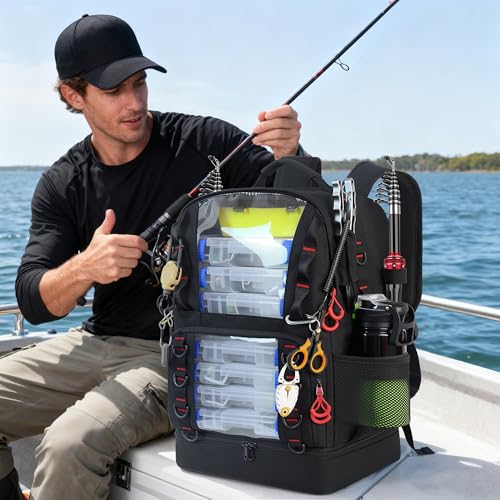 Fishing Tackle Backpack with 4 Tackle Boxes (Black(with 4 Tackle Boxes))