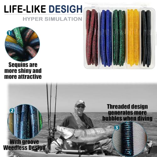 40PCS 5.5" Senko Worms for Bass Fishing Kit (Set B (40pcs-5.5in/0.35oz))