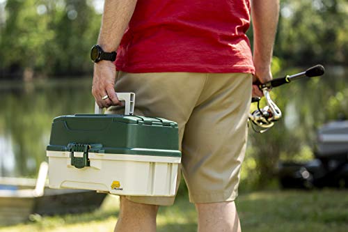 3 Tray Tackle Box with Dual Top Access (Dark Green Metallic/ Off White / One Size / Three-Tray)