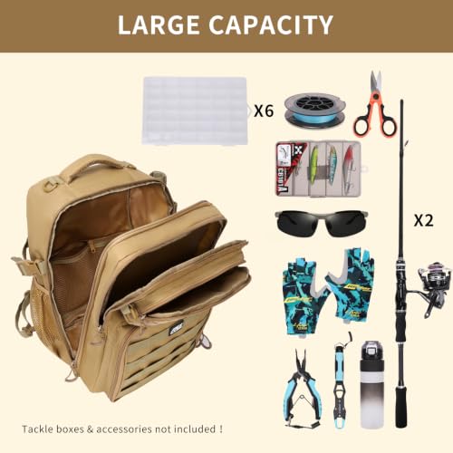 Fishing Backpack with Rod Holder (Khaki / Large)