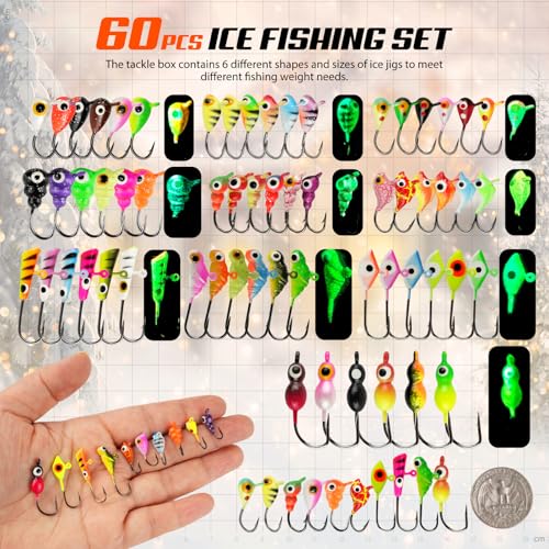 Ice Fishing Jigs Kit (B -60pcs Ice fishing jigs (10 Style))
