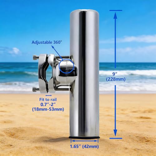 Stainless Clamp on Fishing Rod Holder (Rail 0.7" - 2")