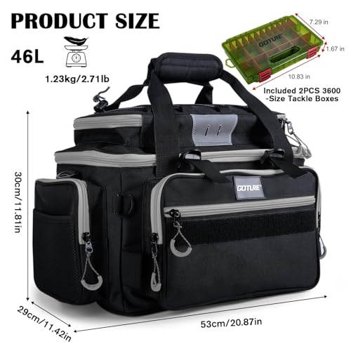 Fishing Tackle Bag with 2PCS 3600 Tackle Boxes (C1:Black Gray with 2 3600 Tackle Boxes / Large)