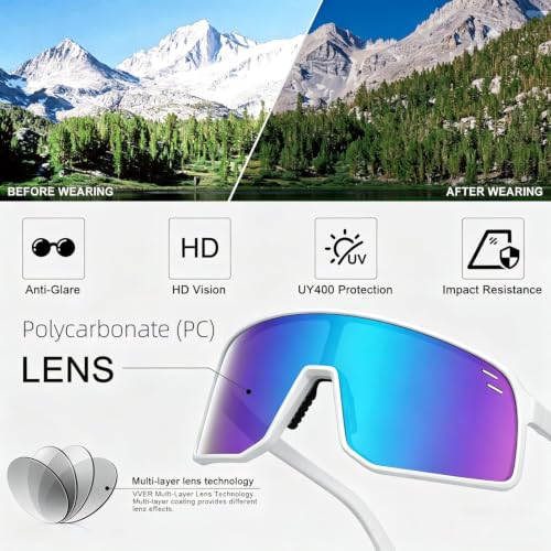 Sunglasses for Men Women (White &Ice Blue Lens)