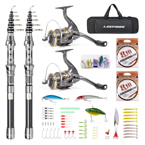 2Pcs Telespoic Fishing Rod and Reel Combos Collapsible Fishing Pole with Spinning Reel and Necessary Lure Accessories Portable Carrier Bag for Saltwater Freshwater (2Pcs / 210cm/6.89ft)