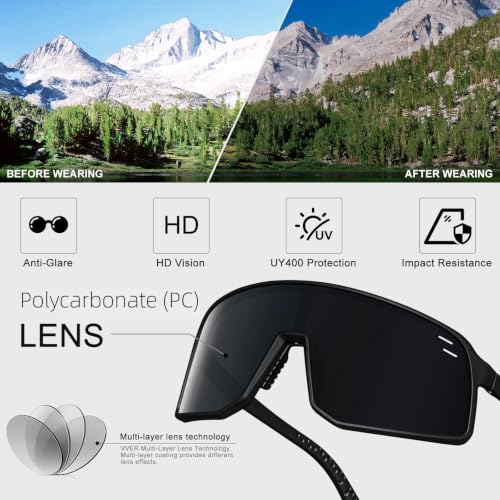 Sunglasses for Men Women (Black &Grey Lens)