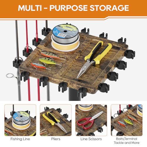 Fishing Rod Rack for 16 Poles (Upgraded Brown)