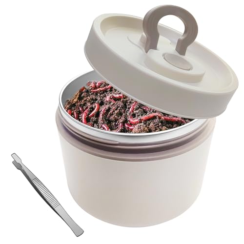 Fishing Bait Container Organizer with Handle Insulated Breathable Live Bait Box Stainless Steel Worm Storage Tank for Nightcrawlers Keeps Bait Fresh and Alive