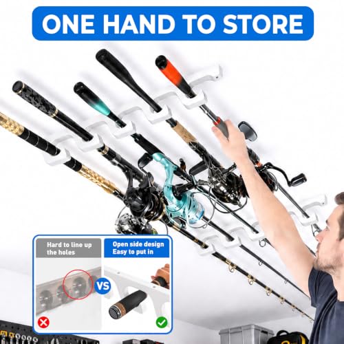 H5W Solid Wood Fishing Rod Holder (White / 2packs holds up 10 rods)
