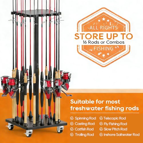 Fishing Rod Holders for Garage 360° Rotating Fishing Pole Rack (Black)