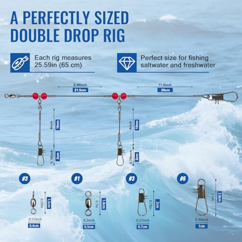 Double Drop Saltwater Fishing Rig (Double Drop Rig-24Pack- Black / Wire)