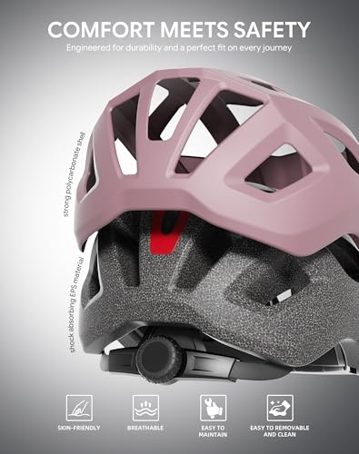 Adult Bike Helmet Rear Light & OTG Magnetic Goggles for Men Women (Lilac / Large)