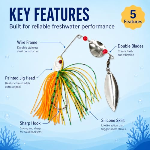 Fishing Spinner Lures (multi color 5pk (white, Black, 2 Green, Yellow)