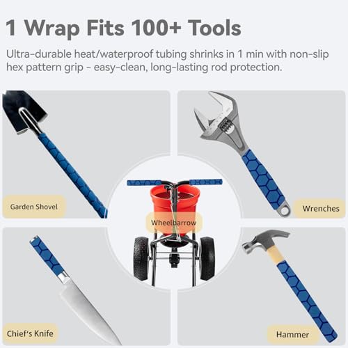 Hex Pattern Fishing Rod Shrink Wrap for Ice Hockey Stick (25mm dia. x 5.25 ft long / Blue)