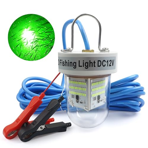 Underwater Green Fishing Light Super Bright 80W 40000 Lumens 12V LED Deep Drop Night Fishing Light Submersible Fishing Bait Finder Shrimping Lights for Snook Crappie Shrimp Squid Fish