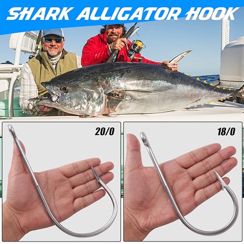 Large Giant Shark and Alligator Hooks Saltwater Big Game Stainless Steel J Hooks Extra Strong Large Sea Fishing Hook for Shark Swordfish Tuna Catfish Size 16 (16/0-2pcs)