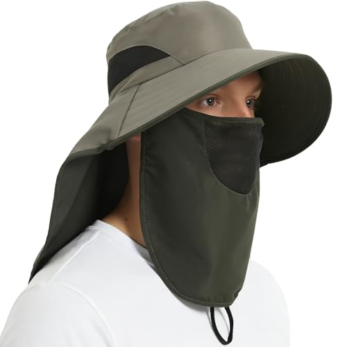 Waterproof Wide Brim Sun Hat with Neck Flap for Hiking (B Green)