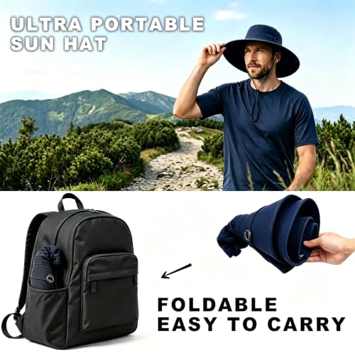 Fishing Sun Hat for Men UPF 50+ Wide Brim Boonie Hats for Summer (Navy Blue)