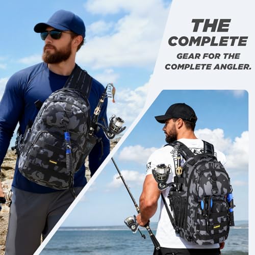 Fishing Backpack with Rod & Reel Combos (Black Camo Backpack With Rod and Reel Combo)