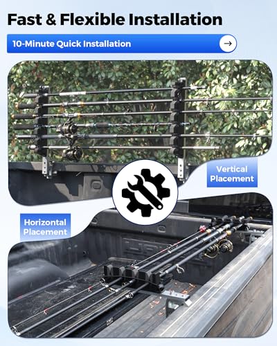 Truck Bed Fishing Rod Holders for 6 Rods (6 Rods for Truck Bed)