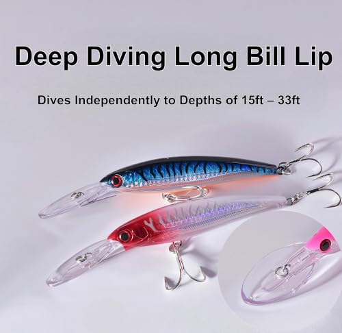 Long Lip Deep Diving Sinking Trolling Minnow (Green Tiger / 4.13oz/7.87")