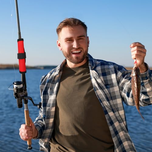 12 Pcs Fishing Rod Sleeves and Lure Wraps for Rods Poles (Red)