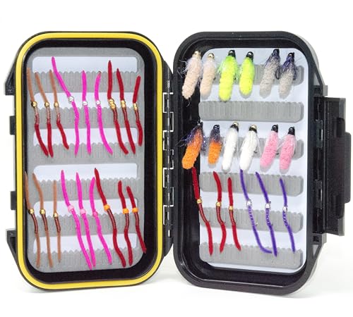 24/36/50/66 Premium Hand Tied Fly Fishing Flies Assortment | Waterproof Fly Boxes | Dry, Wet, Nymphs, Streamers, Wooly Buggers, Terrestrials | Trout, Bass Lure Set, Kit, Gift
