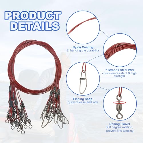 Fishing Wire Leader Line 125LB 21 Inch (Red)