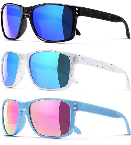 3 Pack Kids Sunglasses Polarized UV Protection Shades for Boys and Girls (A05-blackblue+whiteblue+bluepink)